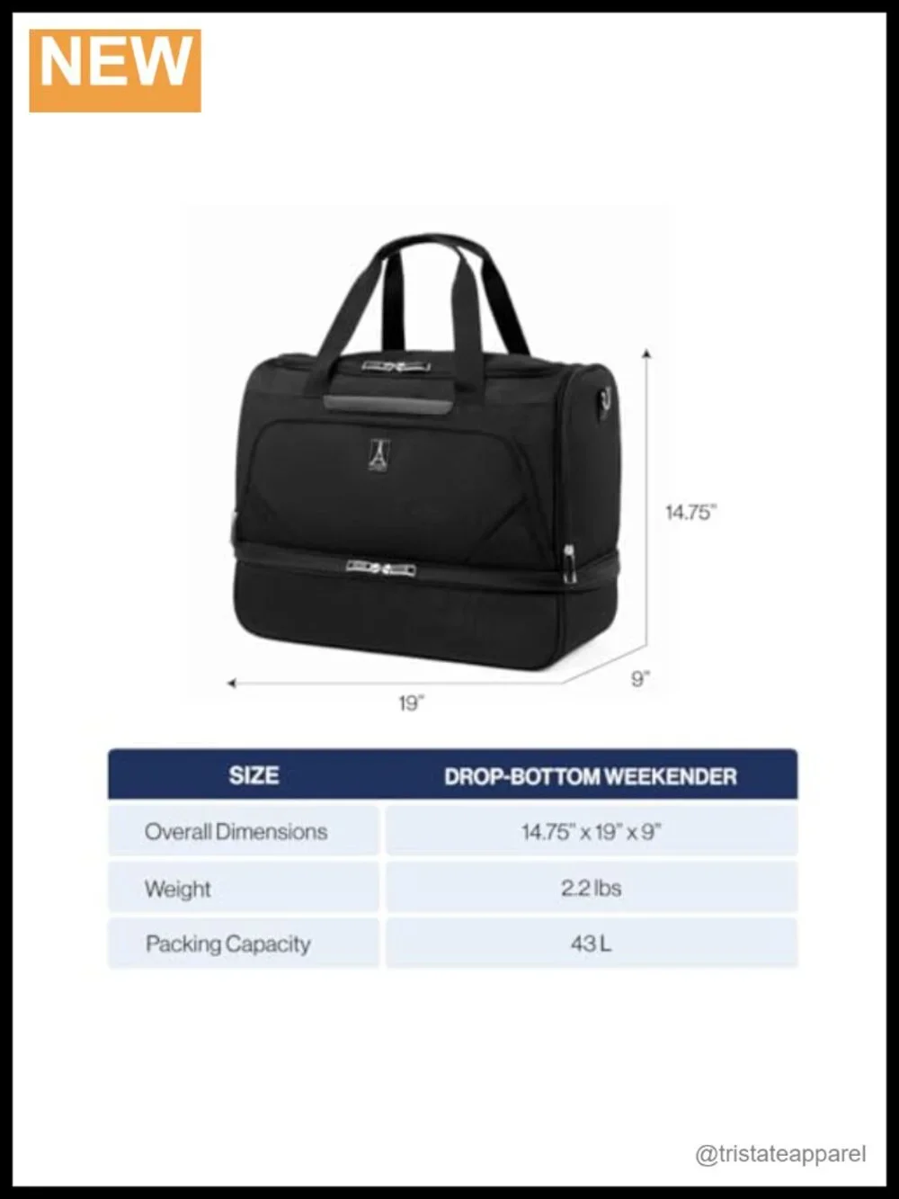 Lightweight Carry-on Weekender Duffel with Drop-Bottom Compartment